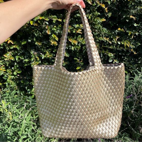 Ilse Jacobsen Hornbaek Bag Reversible Market Tote Silver Gold Braided Woven - Picture 6 of 12